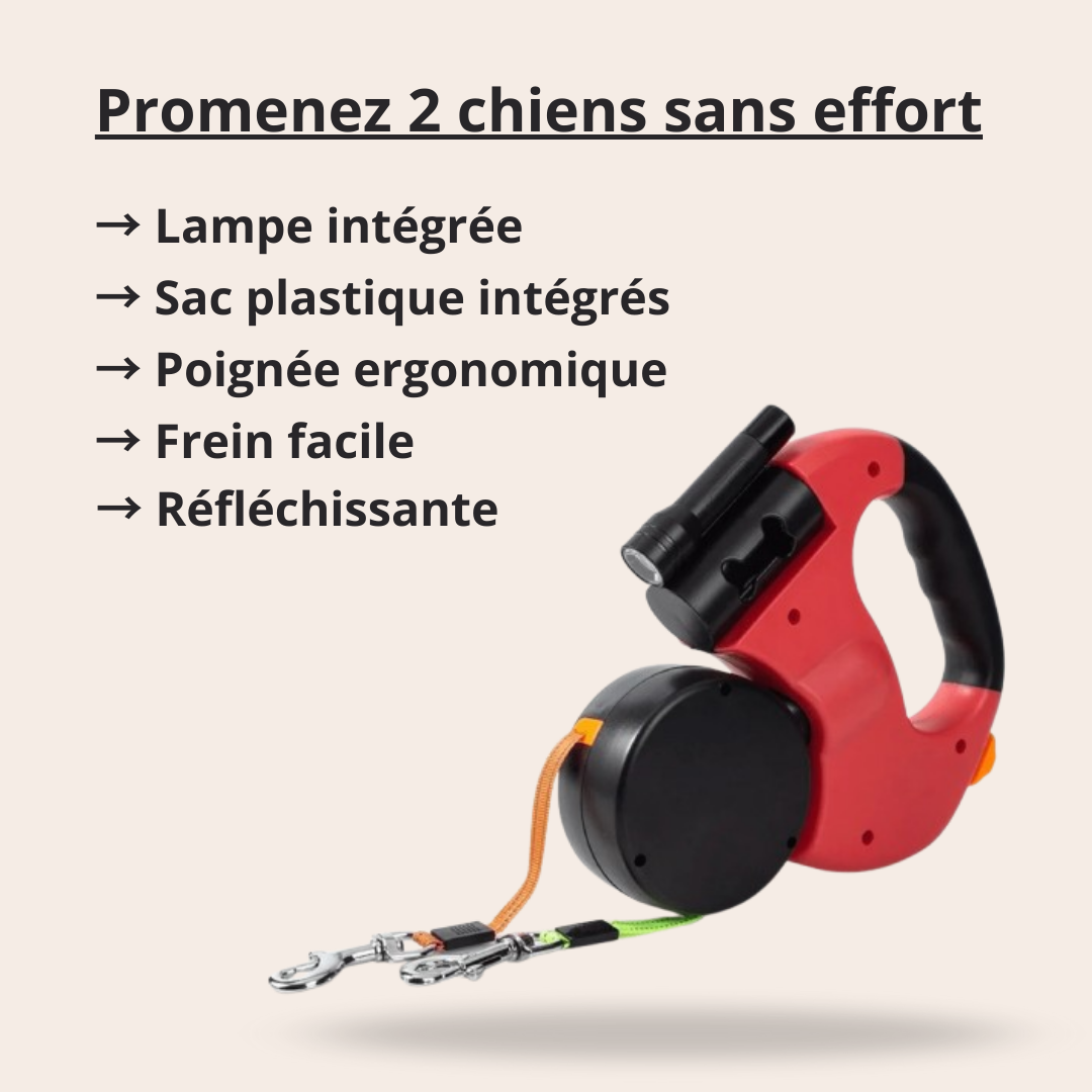 DuoLeash™ - Laisse pour chien 2-en-1 avec lumière et sachets