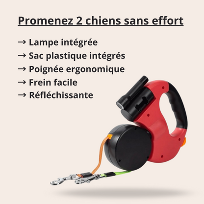 DuoLeash™ - Laisse pour chien 2-en-1 avec lumière et sachets