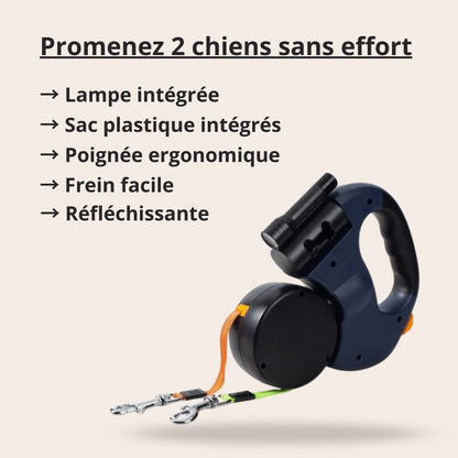 DuoLeash™ - Laisse pour chien 2-en-1 avec lumière et sachets