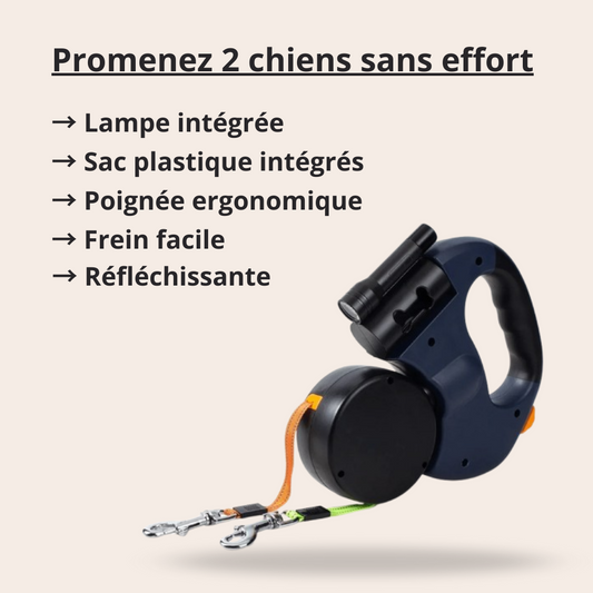 DuoLeash™ - Laisse pour chien 2-en-1 avec lumière et sachets