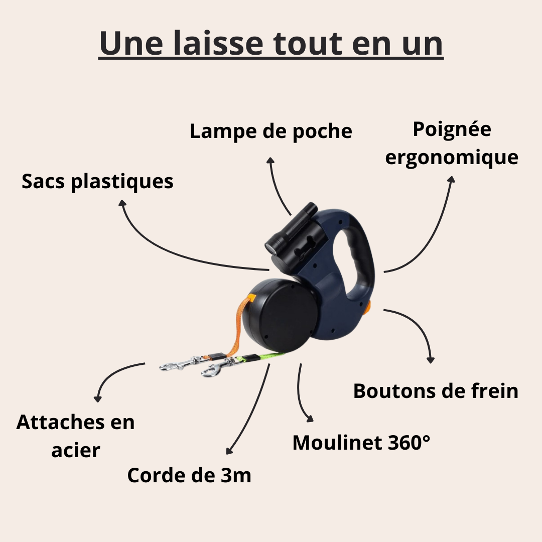 DuoLeash™ - Laisse pour chien 2-en-1 avec lumière et sachets