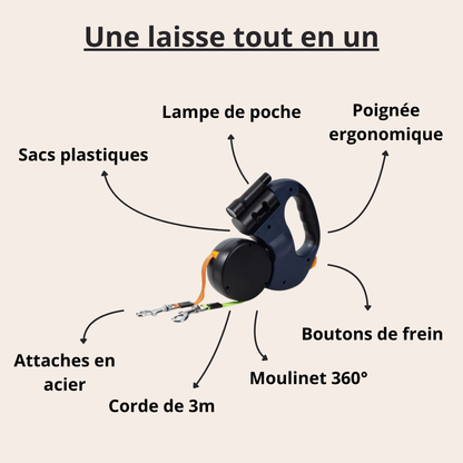 DuoLeash™ - Laisse pour chien 2-en-1 avec lumière et sachets